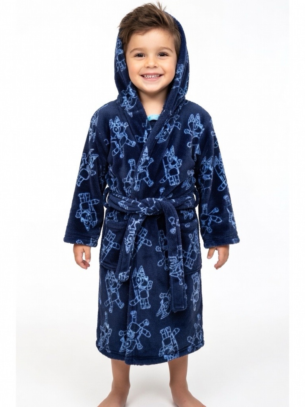 Bluey Navy Blue Kids Hooded Robe - Plush Bathrobe